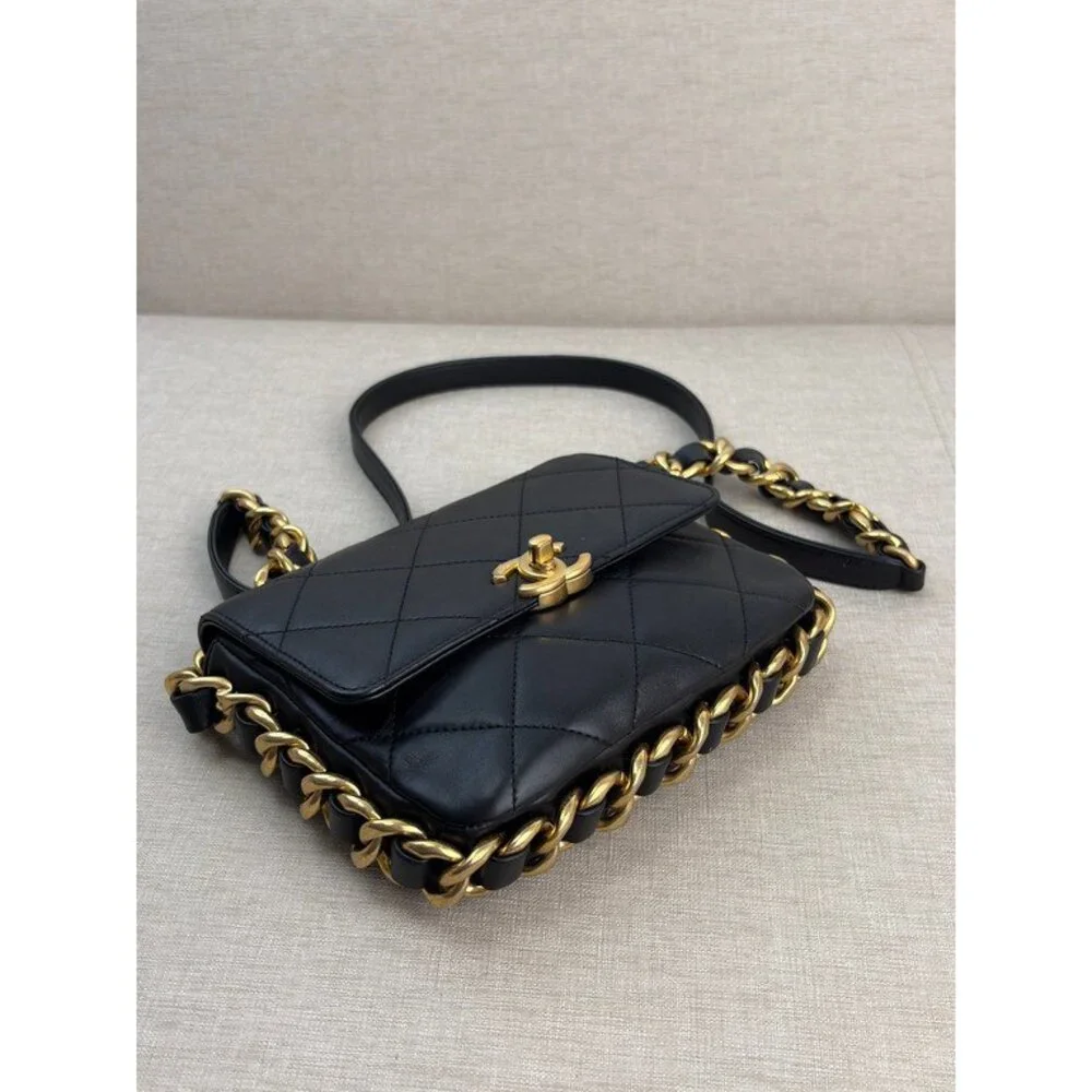 CHANEL Black Calfskin Square Flap Bag Mini GHW